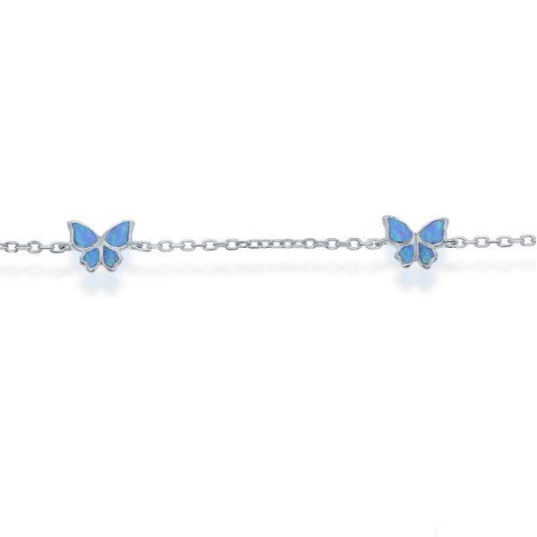 Sterling Silver Blue Opal Butterfly Anklet Image 2 Conti Jewelers Endwell, NY