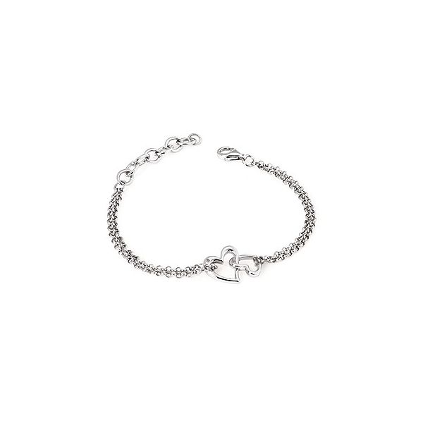 Diva Diamonds® Double Heart Bracelet In Sterling Silver With .01 Ct. Diamond With Rollo Chain Adjustable Between 7.5