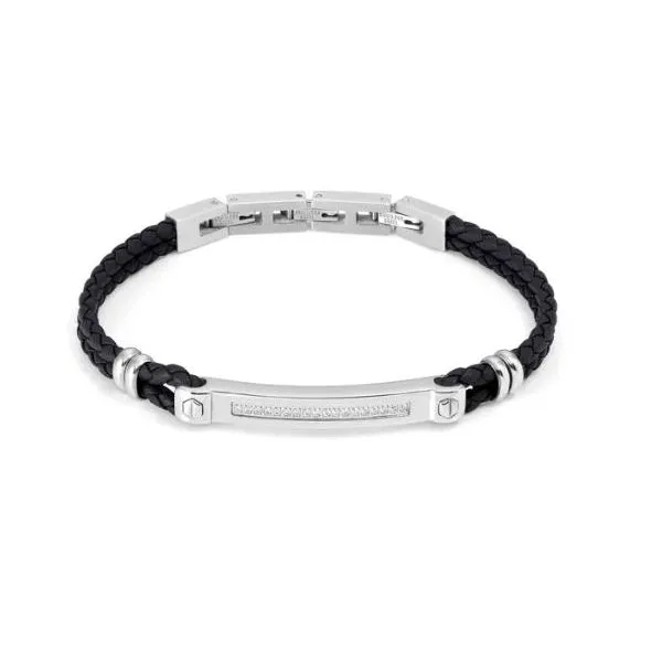 Stainless Steel and Cubic Zirconia Leather Bracelet Conti Jewelers Endwell, NY