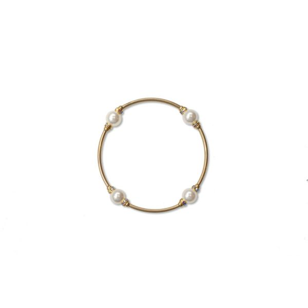 Smaller Bead Crystal White Pearl Blessing Bracelet with Gold Links Conti Jewelers Endwell, NY