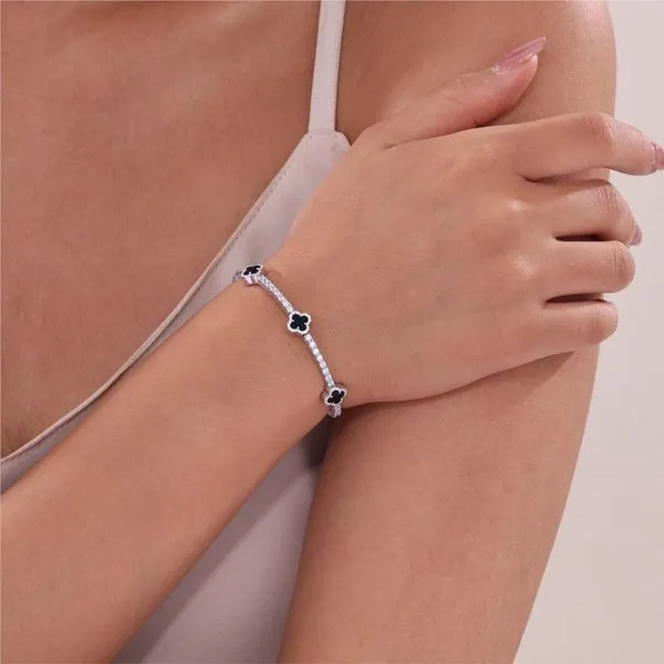 2.40 Ctw. Black Onyx Station Flexible Tennis Bracelet in Sterling Silver Image 2 Conti Jewelers Endwell, NY
