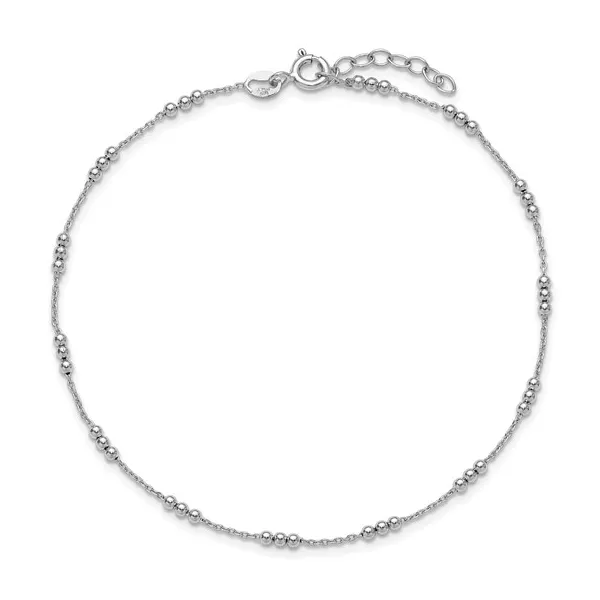 Beaded Station Anklet in Sterling Silver Image 2 Conti Jewelers Endwell, NY