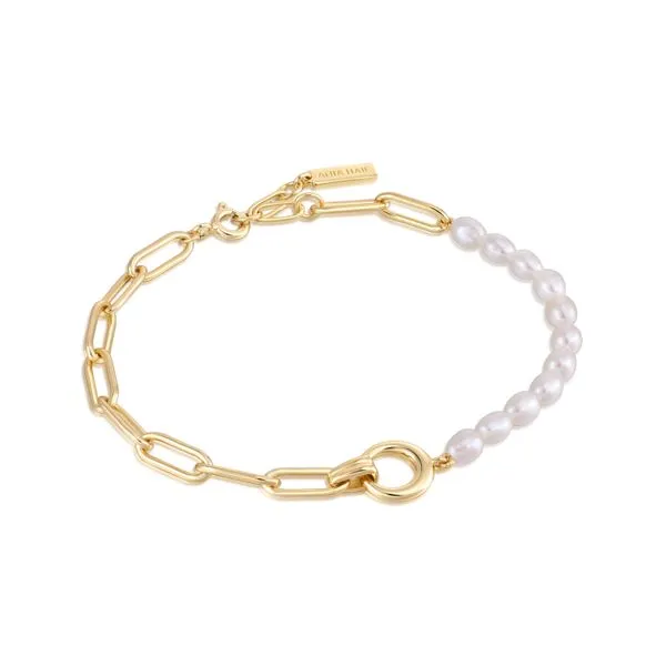 Pearl Chunky Link Chain Bracelet in Yellow Gold Conti Jewelers Endwell, NY