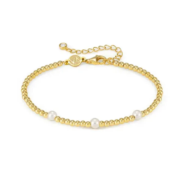 Beaded Pearl Bracelet in 18k Yellow Gold-Plated Sterling Silver Conti Jewelers Endwell, NY