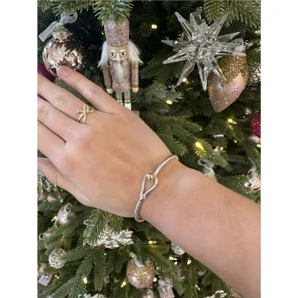 Twist Band Loop & Ball Bangle Bracelet in Sterling Silver & 14k Yellow Gold, 7