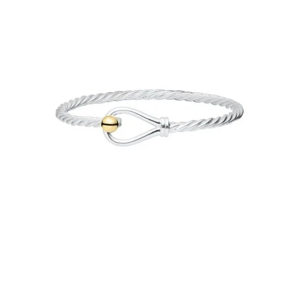 Twist Wire Loop Bangle Bracelet in Sterling Silver & 14k Yellow Gold, 6.5
