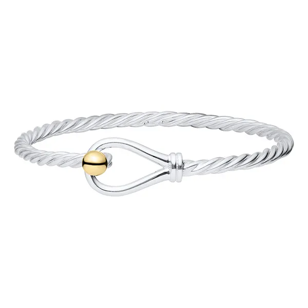 Twist Band Loop & Ball Bangle Bracelet in Sterling Silver & 14k Yellow Gold, 7