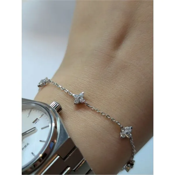 1.45 cttw. Simulated Diamond Trillium Station Bracelet in Sterling Silver and Platinum Image 2 Conti Jewelers Endwell, NY