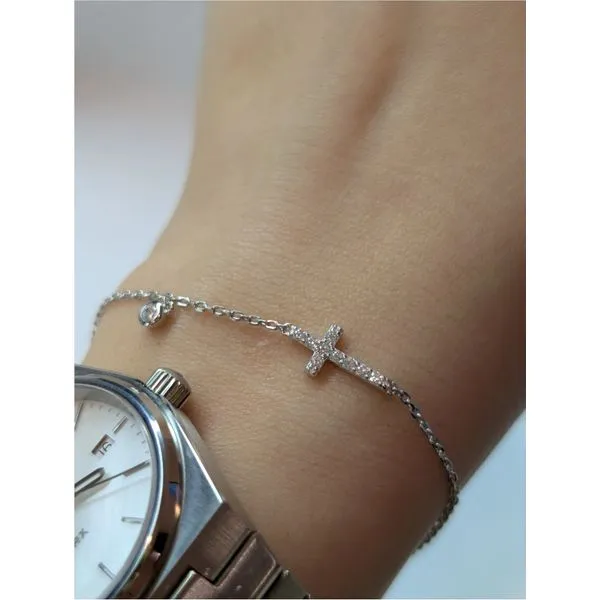 0.44 Ctw. Sideways Bracelet in Sterling Silver and Platinum Image 2 Conti Jewelers Endwell, NY