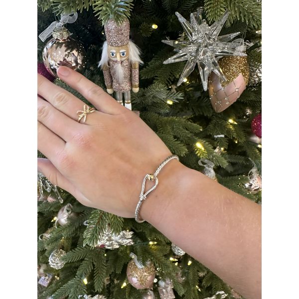 Twist Band Loop & Ball Bangle Bracelet in Sterling Silver & 14k Yellow Gold, 7