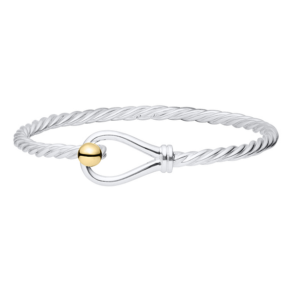 Twist Band Loop & Ball Bangle Bracelet in Sterling Silver & 14k Yellow Gold, 7