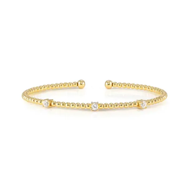 Sterling Silver Yellow Gold Plated Three Cubic Zirconia Stone Bangle Conti Jewelers Endwell, NY