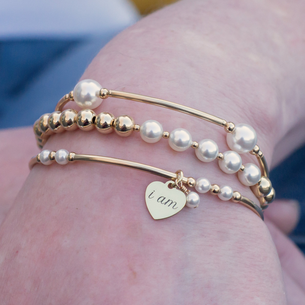 White Crystal Pearl June Blessing Bracelet in 14K Yellow Gold Fill Image 2 Conti Jewelers Endwell, NY