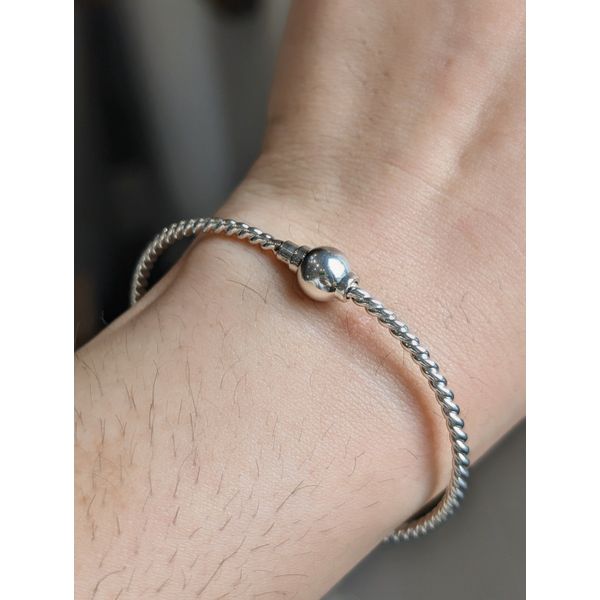 Cape Cod Twisted Wire Single Bead Bracelet in Sterling Silver, 6.5