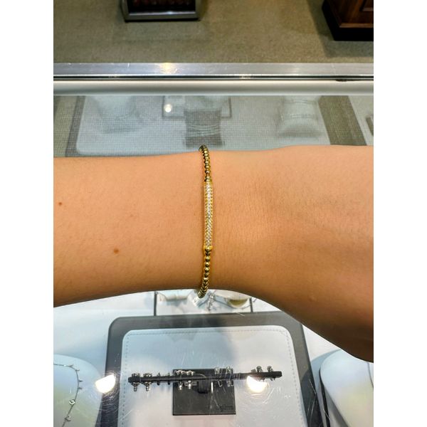 Cubic Zirconia Pave Bar Bangle in Yellow Gold Image 2 Conti Jewelers Endwell, NY