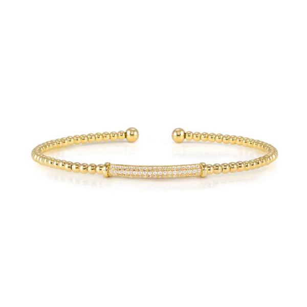 Cubic Zirconia Pave Bar Bangle in Yellow Gold Conti Jewelers Endwell, NY