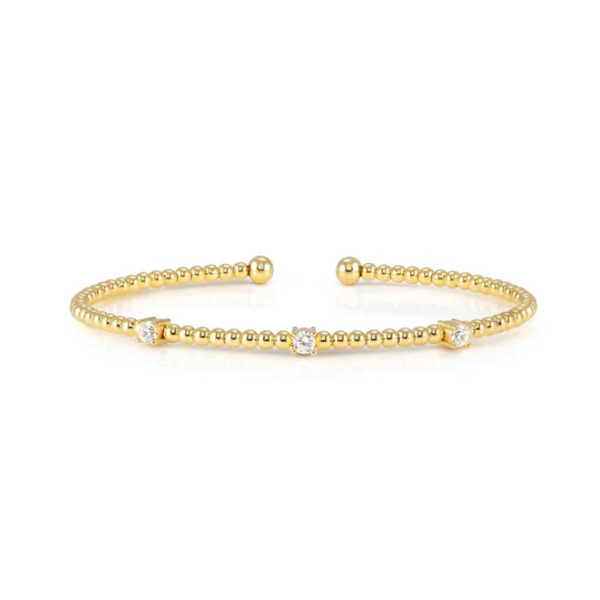 Three Cubic Zirconia Stone Bangle in Yellow Gold Conti Jewelers Endwell, NY