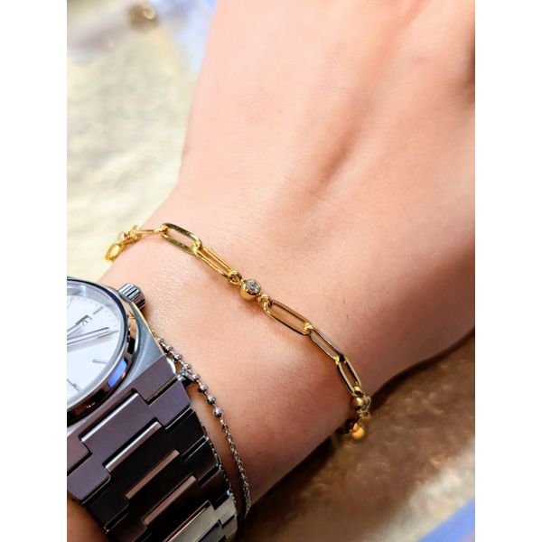 Gold Bezel Station Paper Clip Chain Bracelet in Sterling Silver Image 3 Conti Jewelers Endwell, NY