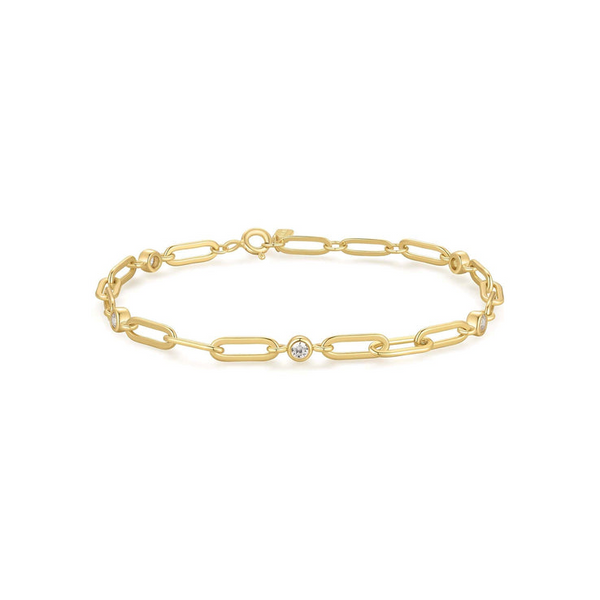 Gold Bezel Station Paper Clip Chain Bracelet in Sterling Silver Conti Jewelers Endwell, NY