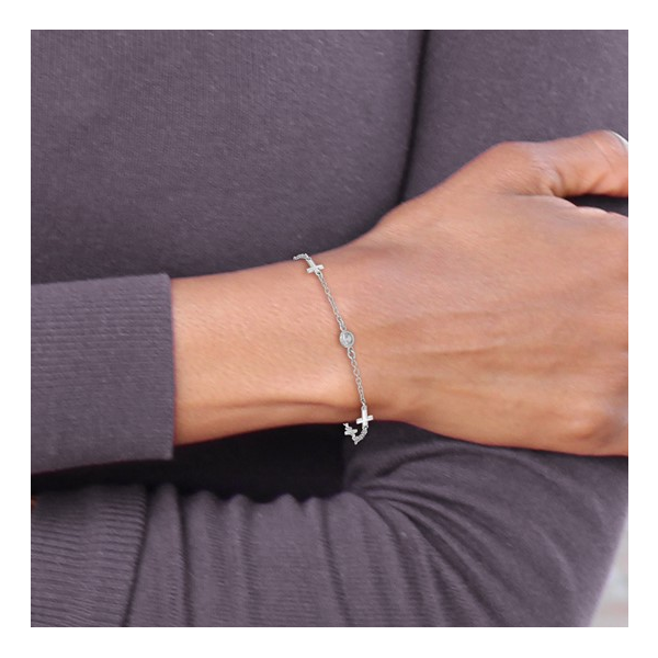 Cubic Zirconia Station Cross Bracelet in Sterling Silver Image 2 Conti Jewelers Endwell, NY