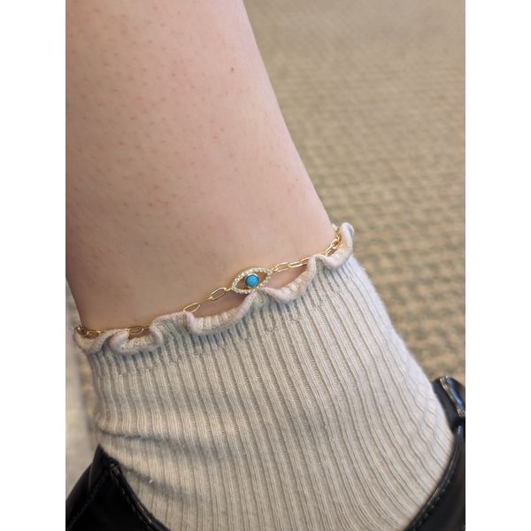 Evil Eye Paperclip Chain Anklet in Sterling Silver Yellow Gold Image 2 Conti Jewelers Endwell, NY