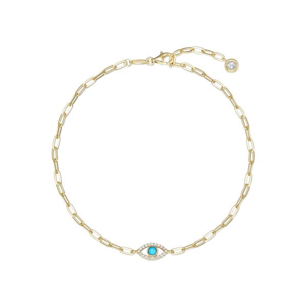 Evil Eye Paperclip Chain Anklet in Sterling Silver Yellow Gold Conti Jewelers Endwell, NY