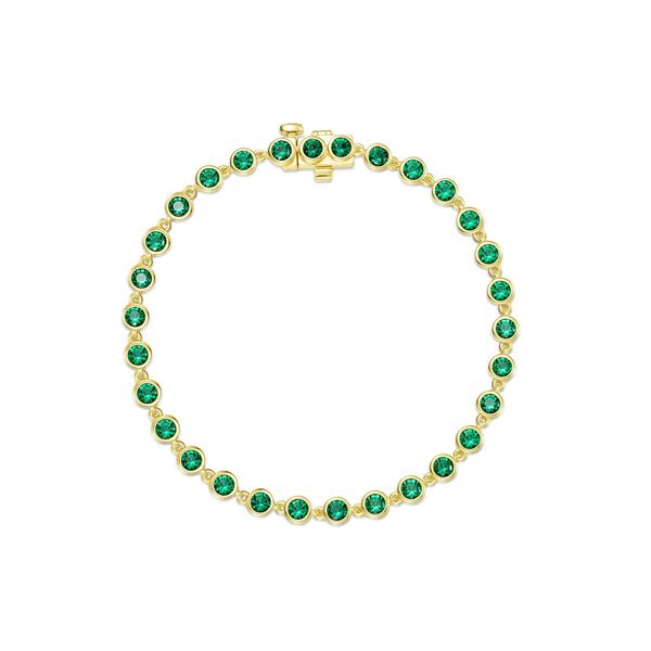 Emerald Bezel Station Bracelet in Sterling Silver Yellow Gold Conti Jewelers Endwell, NY