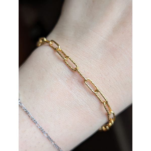 Textured Paperclip Link Bracelet in Sterling Silver Yellow Gold Image 2 Conti Jewelers Endwell, NY