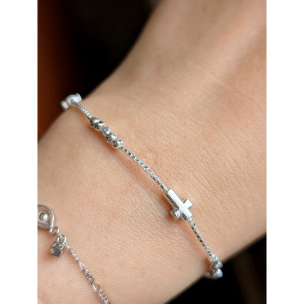 Fancy Beaded Cross Station Bracelet in Sterling Silver Image 2 Conti Jewelers Endwell, NY