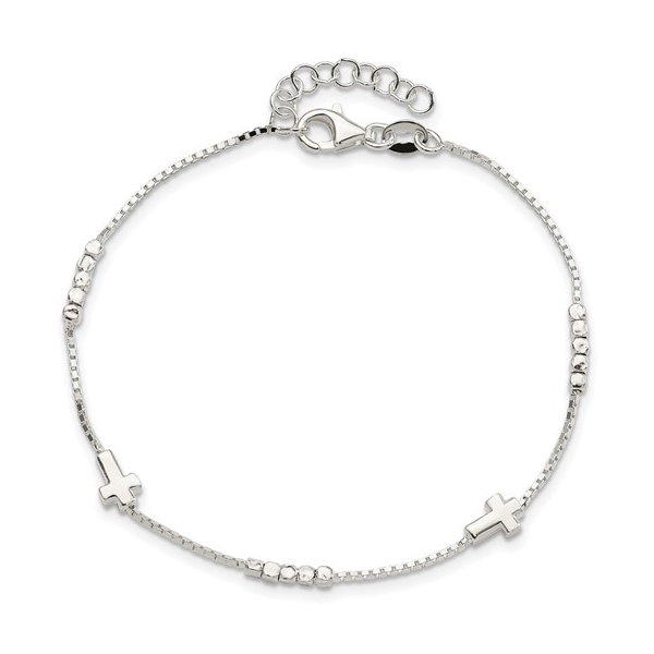 Fancy Beaded Cross Station Bracelet in Sterling Silver Conti Jewelers Endwell, NY
