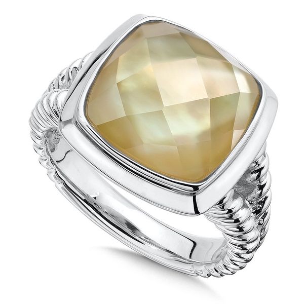 Sterling Silver White Quartz and Dyed Golden Mother of Pearl Fusion Ring Conti Jewelers Endwell, NY
