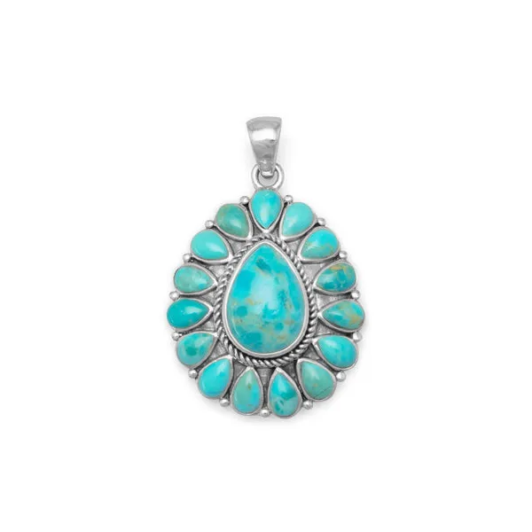 Oxidized Pear Shape Reconstituted Turquoise Pendant Conti Jewelers Endwell, NY