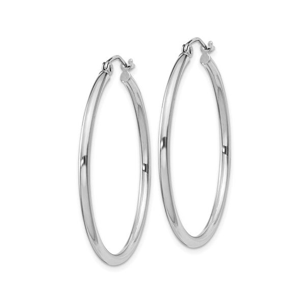 Sterling Silver Rhodium-Plated 2mm Round Hoop Earrings Image 2 Conti Jewelers Endwell, NY