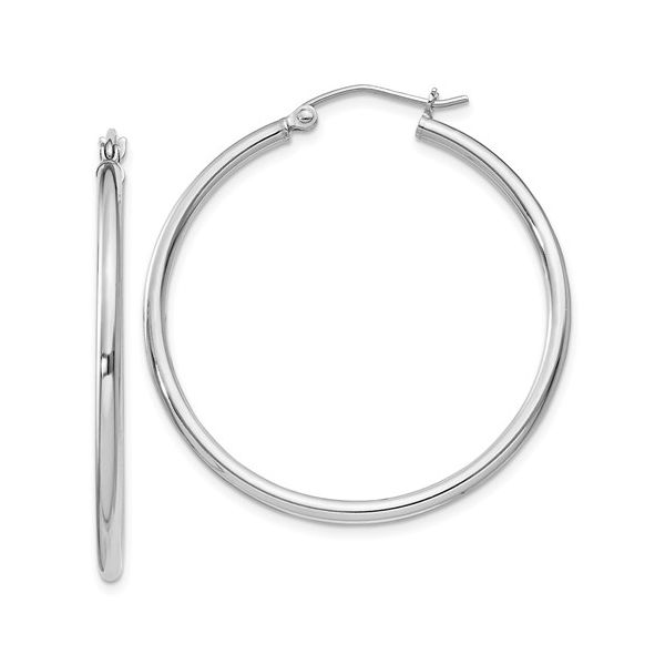 Sterling Silver Rhodium-Plated 2mm Round Hoop Earrings Conti Jewelers Endwell, NY