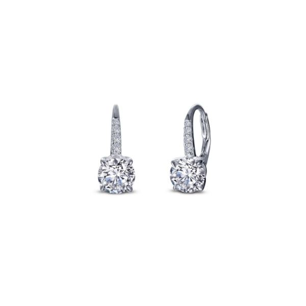 Solitaire Drop Earrings in Sterling Silver Bonded with Platinum Conti Jewelers Endwell, NY
