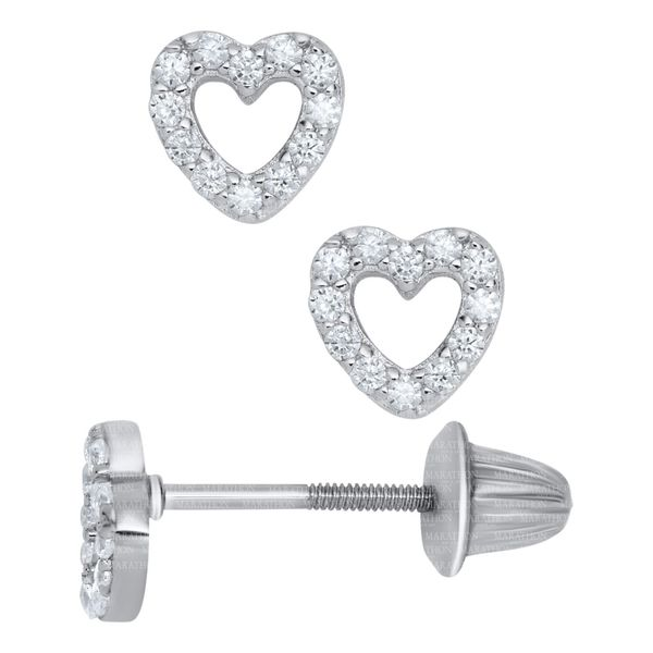 Open Heart Stud Earrings in Sterling Silver with Cubic Zirconia Conti Jewelers Endwell, NY