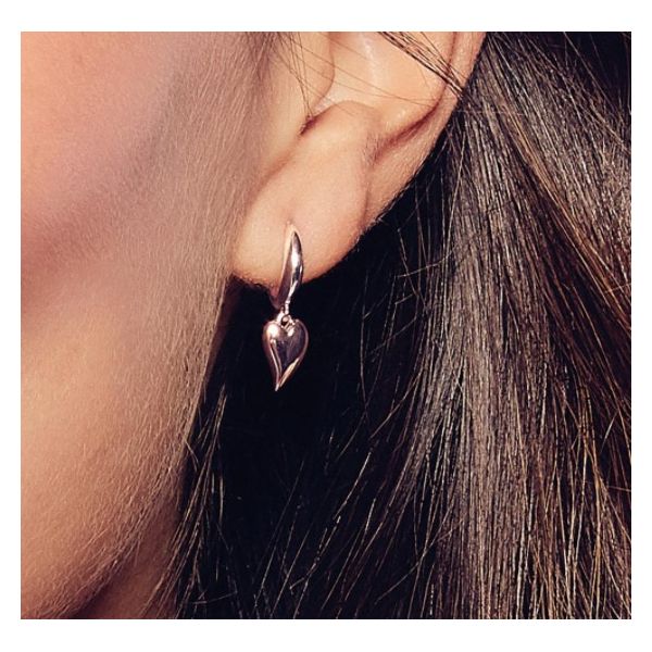 Desire Kiss Blush Mini Heart Hoop Drop Earrings Image 3 Conti Jewelers Endwell, NY