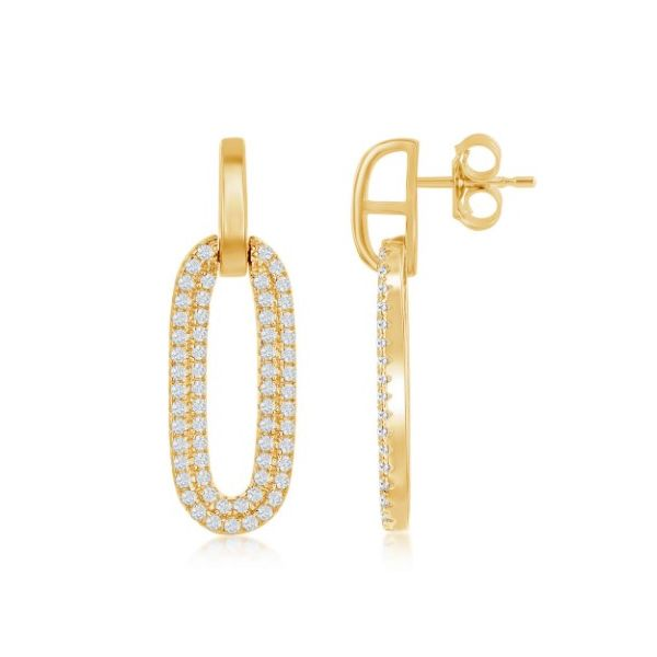 Oval Micro Pave CZ Door Knocker Earrings in Yellow Gold Image 2 Conti Jewelers Endwell, NY
