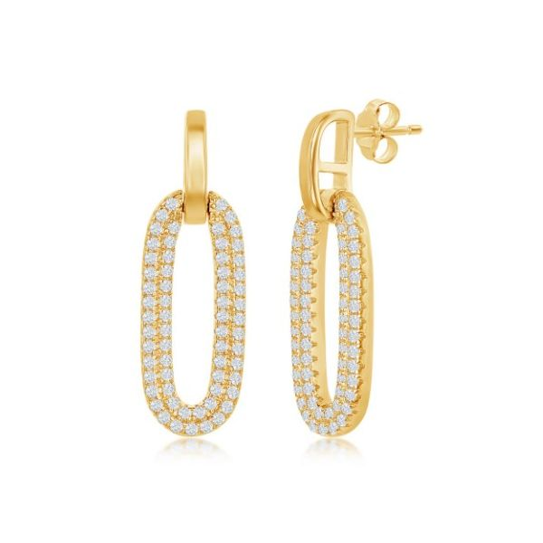 Oval Micro Pave CZ Door Knocker Earrings in Yellow Gold Conti Jewelers Endwell, NY