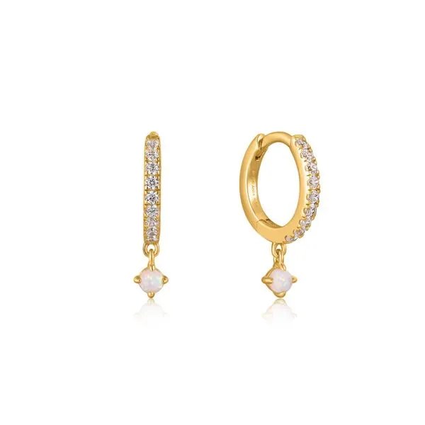 Gold Sparkle Kyoto Opal Drop Huggie Hoop Earrings Conti Jewelers Endwell, NY