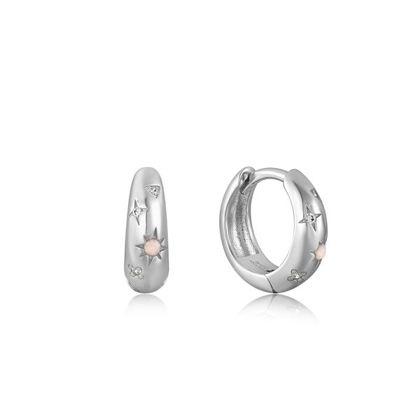 Silver Starry Kyoto Opal Huggie Hoop Earrings Conti Jewelers Endwell, NY