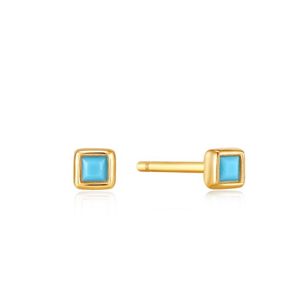 Turquoise Square Gold Stud Earrings Conti Jewelers Endwell, NY