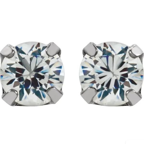 3mm Cubic Zirconia Stud Piercing Earrings in Stainless Steel Image 2 Conti Jewelers Endwell, NY