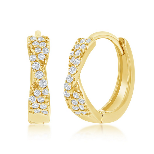 Twisted CZ 14mm Huggie Hoop Earrings - Gold Plated Conti Jewelers Endwell, NY