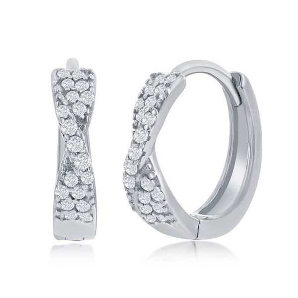 Sterling Silver Twisted CZ  Huggie Hoop Earrings Conti Jewelers Endwell, NY