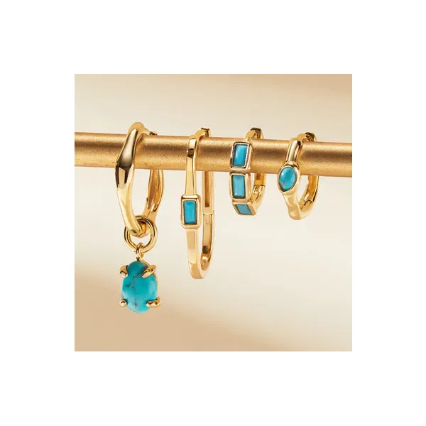 Gold Turquoise Drop Wave Huggie Hoop Earrings Image 3 Conti Jewelers Endwell, NY
