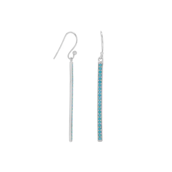 Rhodium Plated Nano Turquoise Bar Earrings Conti Jewelers Endwell, NY