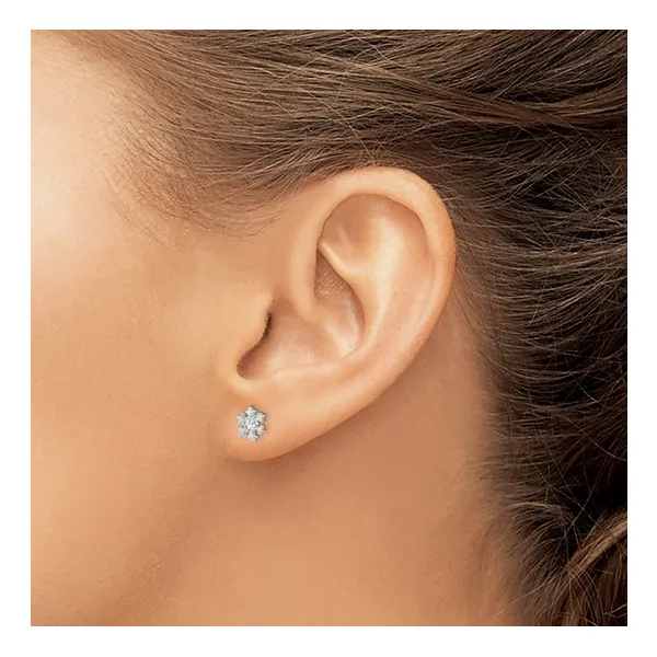 Girls' CZ Snowflake Post Earrings in Sterling Silver Image 2 Conti Jewelers Endwell, NY