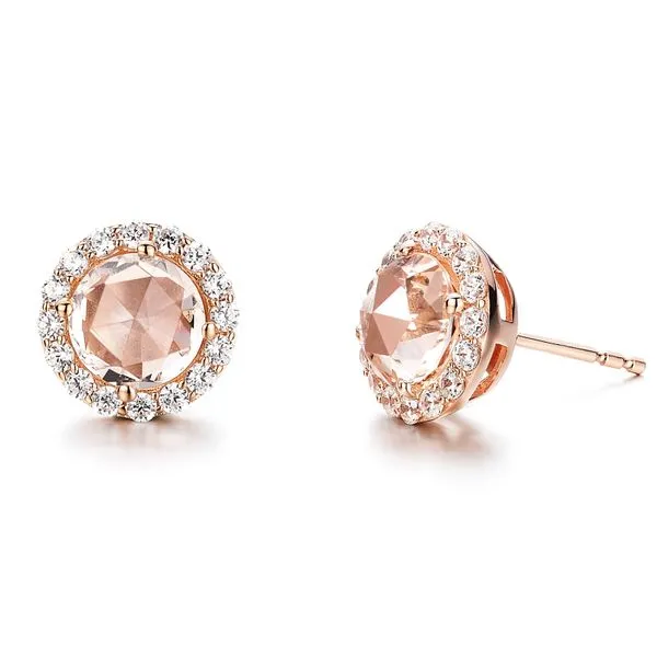 Morganite Halo Stud Earrings in Rose Gold Conti Jewelers Endwell, NY