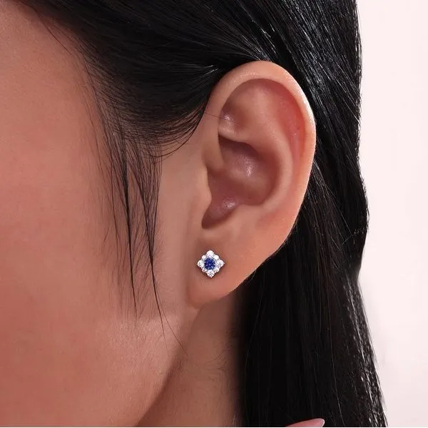 0.54 CTW Sapphire Halo Stud Earrings in Sterling Silver Image 2 Conti Jewelers Endwell, NY